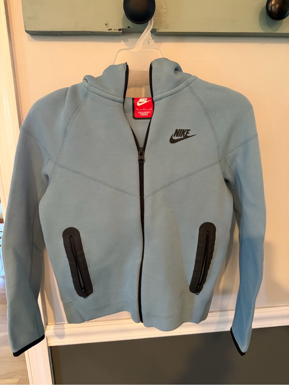 Nike Tech Kids Light Blue Full-Zip Hoodie Jacket with Black Accents